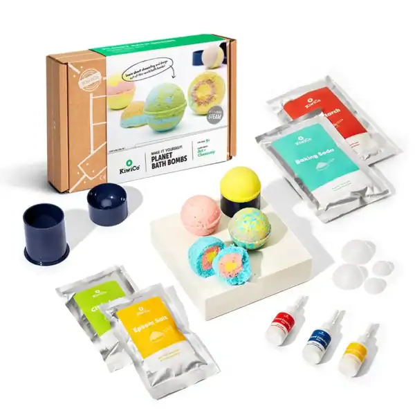 DIY planet bath bombs crafting kit with ingredients.