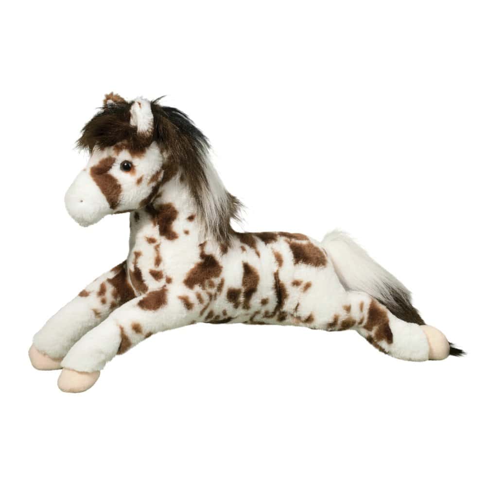 Plush pony toy with brown spots