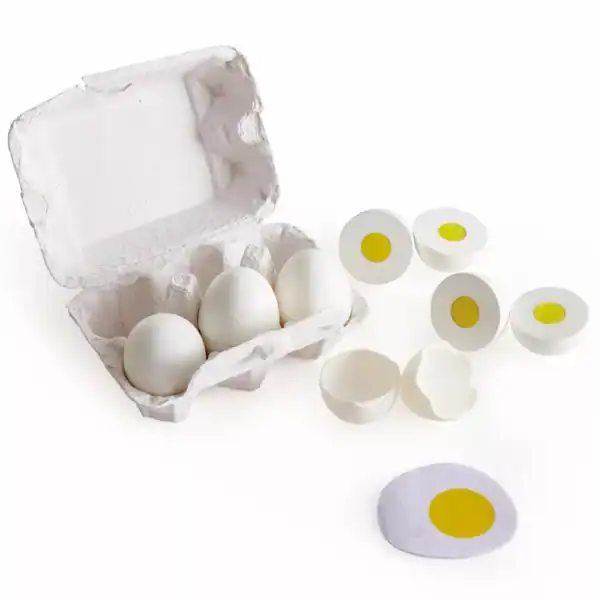 Egg carton with cracked and whole eggs.