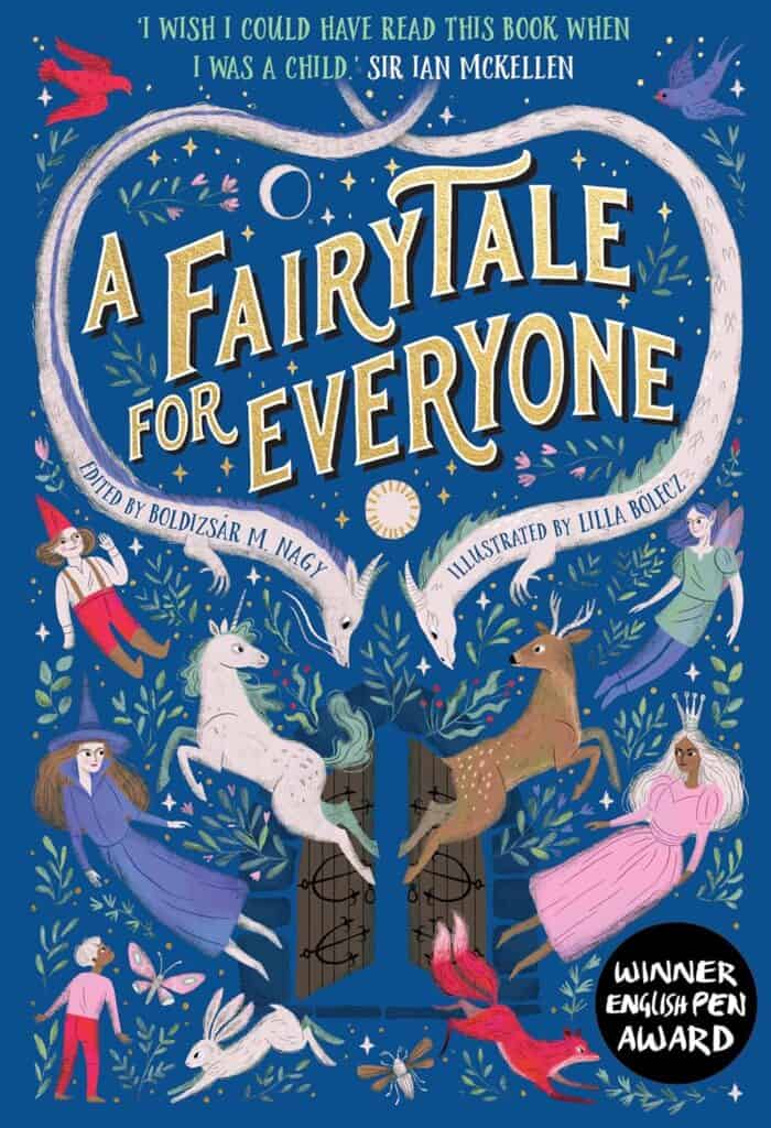 A Fairytale for Everyone book cover with whimsical figures.