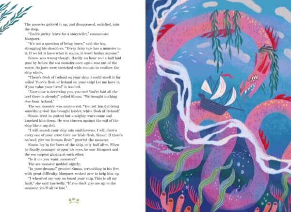 Sea monster surrounds ship with its massive body.