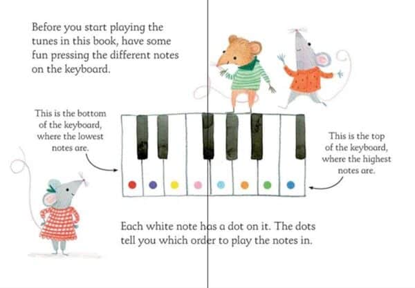 Illustration of mice with color-coded piano keys.