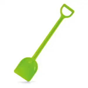 Green plastic toy shovel for sand play.