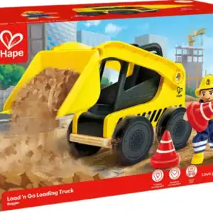Toy construction truck with worker figure on box