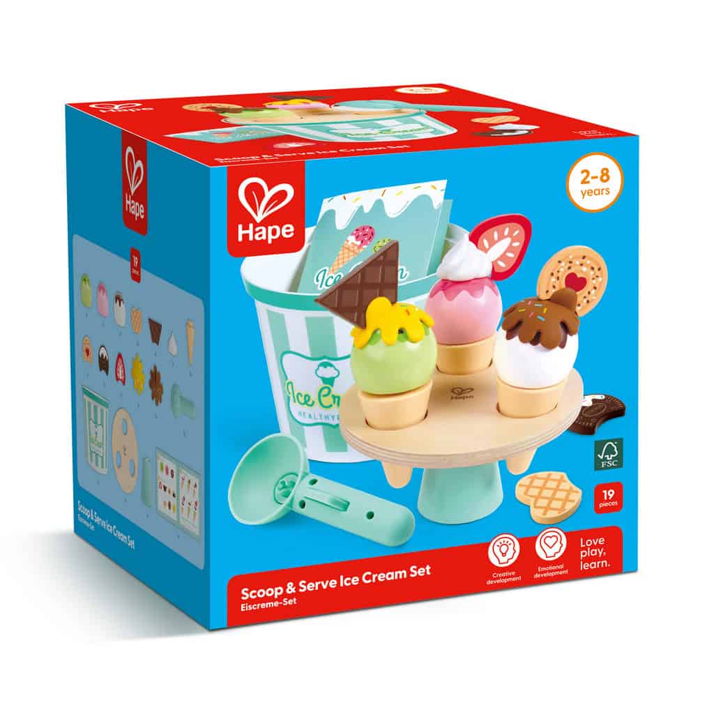 Hape wooden ice cream playset for kids 2-8 years.