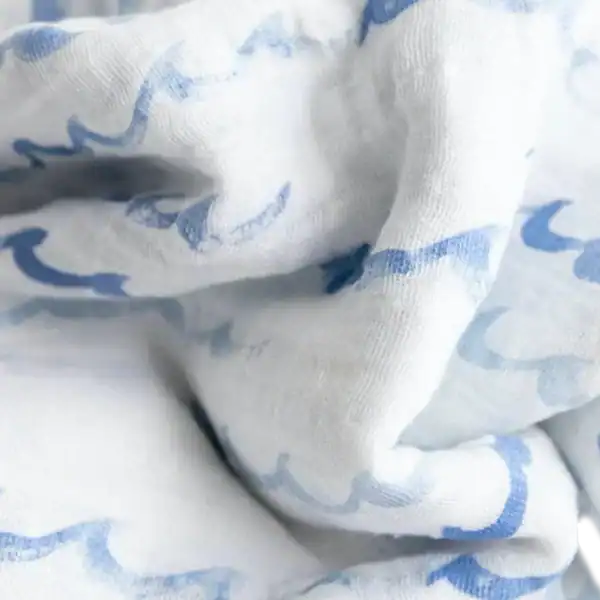Close-up of blue wave pattern on fabric