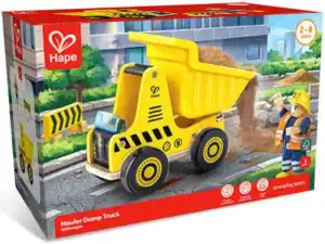 Hape toy dump truck for kids ages 2-8.