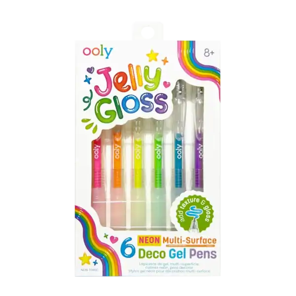 Neon gel pens set with colorful packaging.