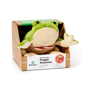 KiwiCo Froggie Dissection plush toy in box.