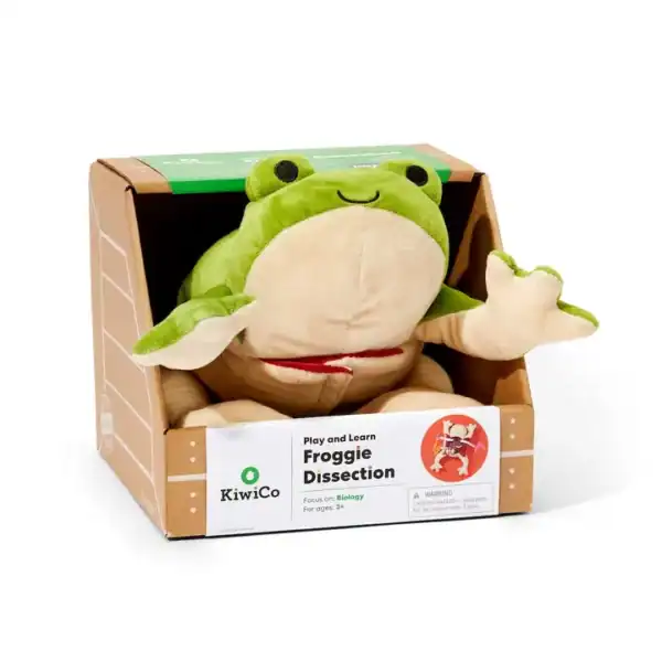 KiwiCo Froggie Dissection plush toy in box.