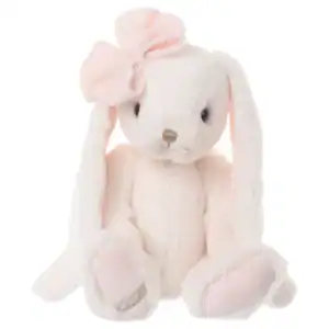 Soft plush bunny with pink bow and paws.