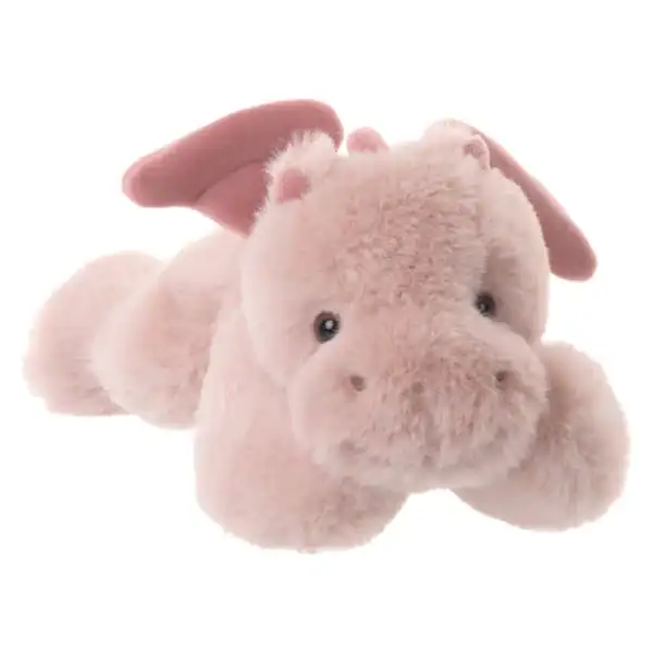 Soft pink plush dragon toy with wings