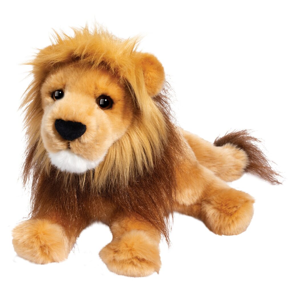 Plush lion toy with realistic mane.