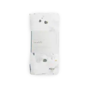 White floral cotton muslin swaddle blanket.