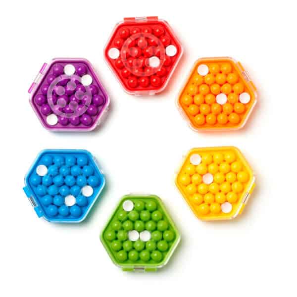 Colorful hexagon-shaped pop fidget toys.