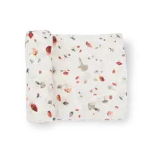 White cloth with colorful mushroom pattern