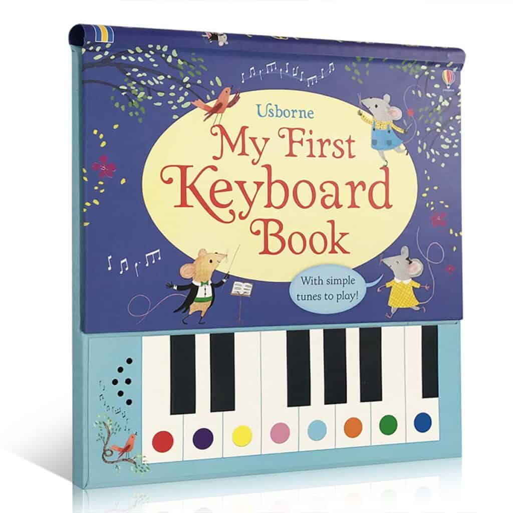 Children's book with piano keys for learning music.