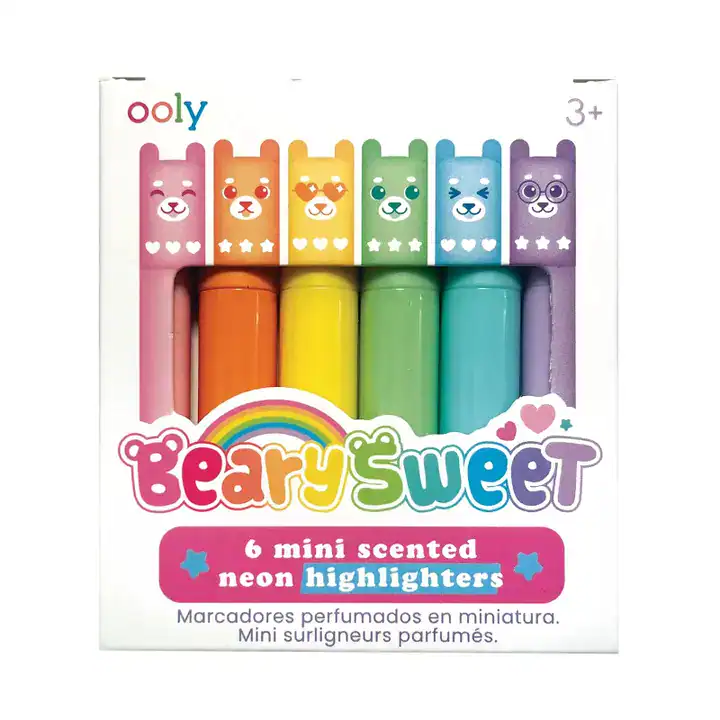 Colorful bear-themed scented mini highlighters set.