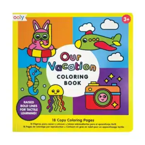 Colorful vacation-themed children's coloring book cover.