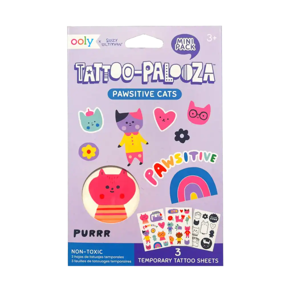 Pawsitive Cats temporary tattoo sheets, colorful designs