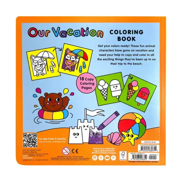 Coloring book with animal beach theme.