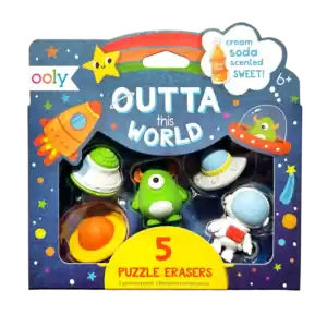 Outta This World themed puzzle erasers set.