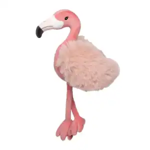 Pink flamingo plush toy with fluffy wings