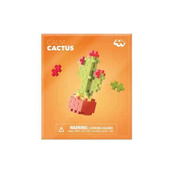 Calm Cactus toy in orange packaging with warning.