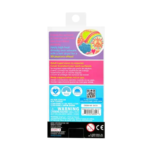 Magic puffy pen packaging with safety instructions.