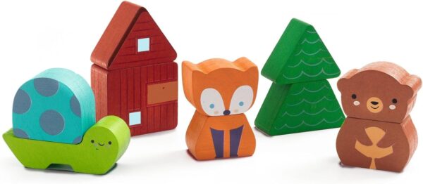 Colorful wooden animal and nature blocks for kids.