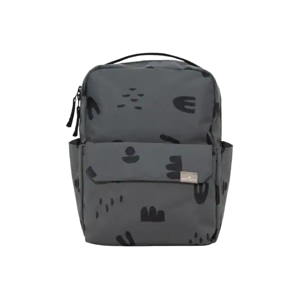 Black backpack with abstract pattern design