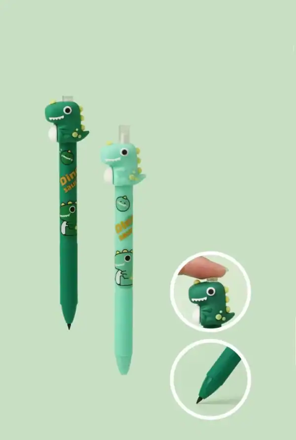 Green dinosaur pens with playful designs