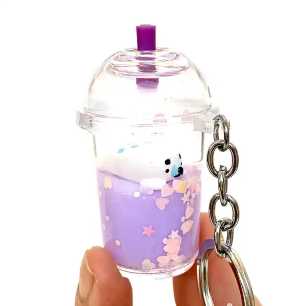 Purple drink cup keychain with charms