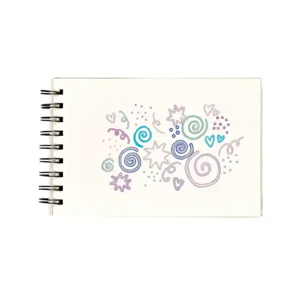Spiral and heart doodles in sketchbook