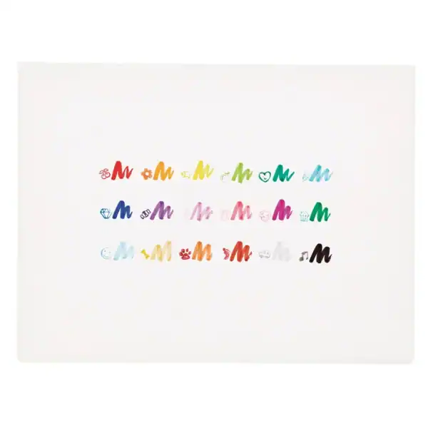Colorful M logos with different patterns and icons