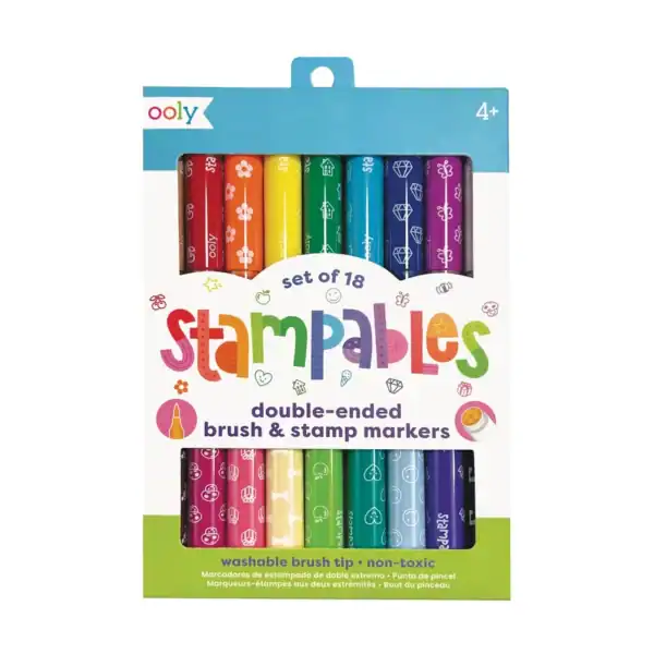 Set of 18 colorful brush and stamp markers.