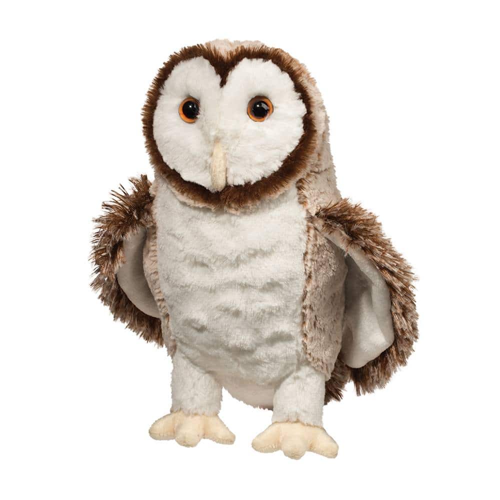 Fluffy owl plush toy with brown details.