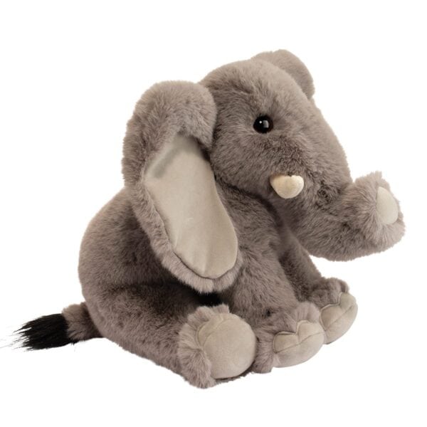 Gray plush elephant toy with floppy ears.