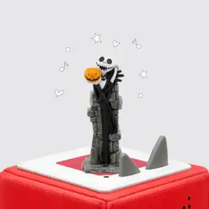 Halloween figurine on soundbox with musical notes.