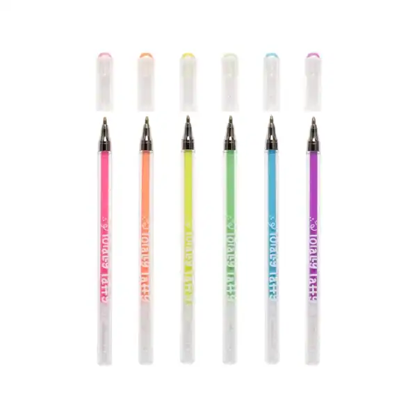 Set of colorful gel pens with caps.