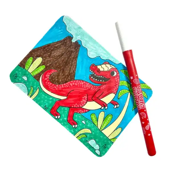 Colorful cartoon dinosaur with red marker pen