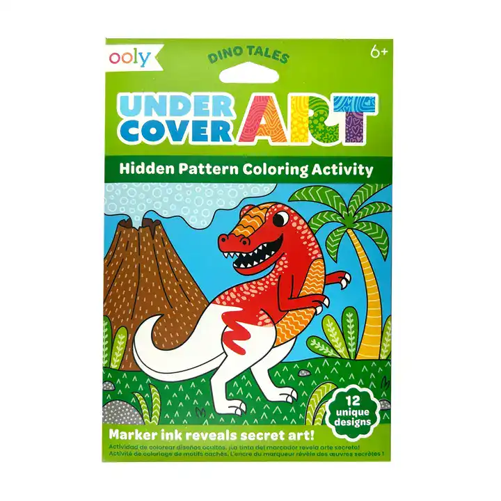 Dinosaur coloring book with hidden patterns for kids.