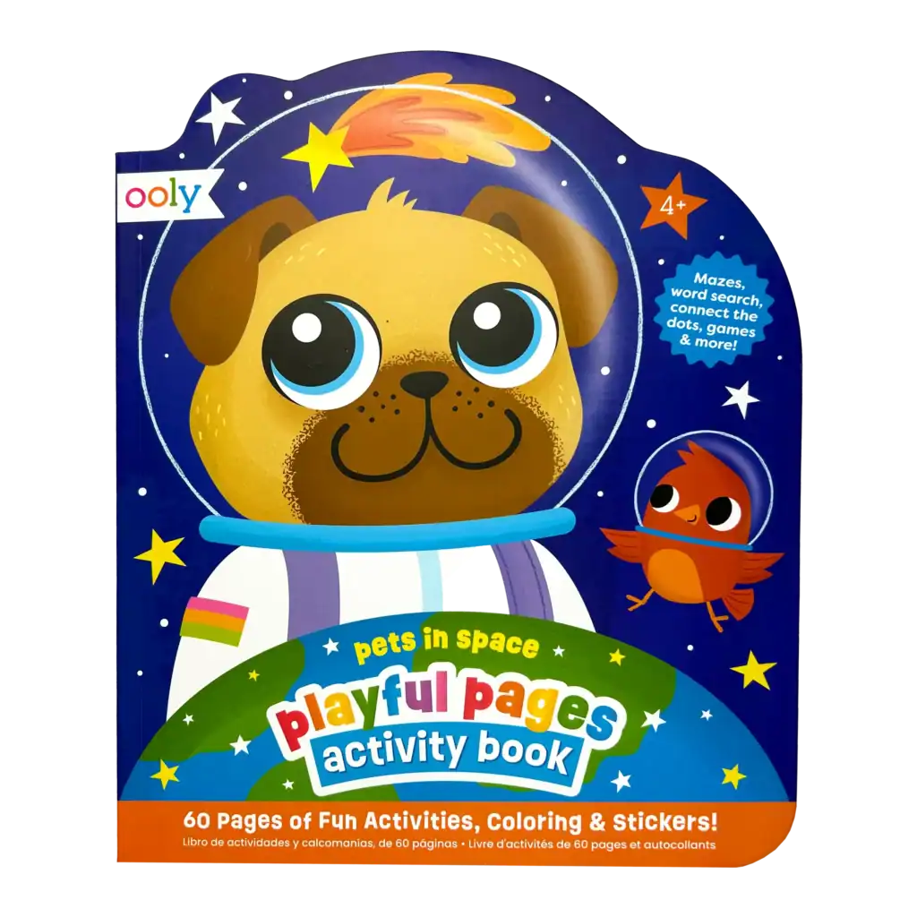 Children's activity book with space-themed cover