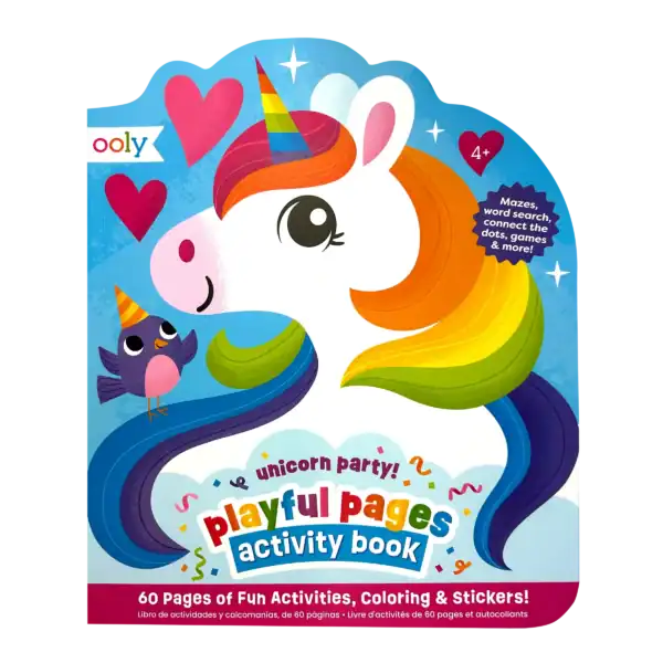 Unicorn activity book for children aged 4 and up.