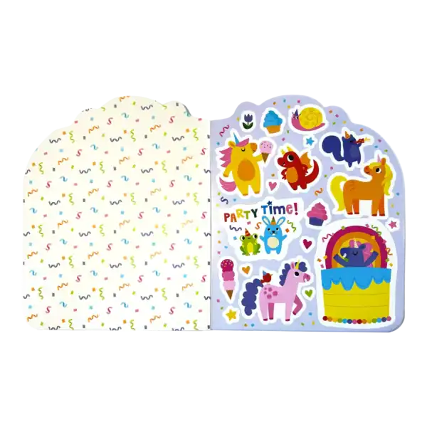 Colorful party-themed animal stickers for kids