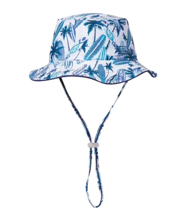 Surf-themed bucket hat with chin strap