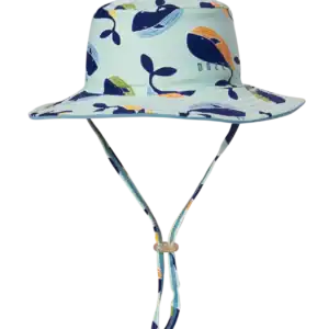 Blue whale-print bucket hat with chin strap