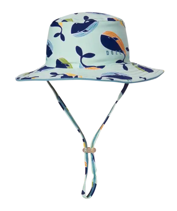 Blue whale-print bucket hat with chin strap