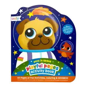 Children's activity book with space-themed cover