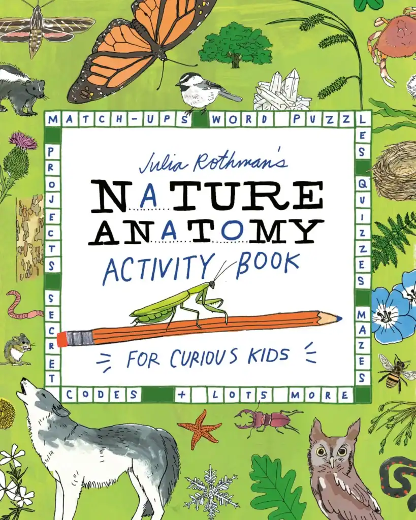 Nature activity book for curious kids, animals illustrated.